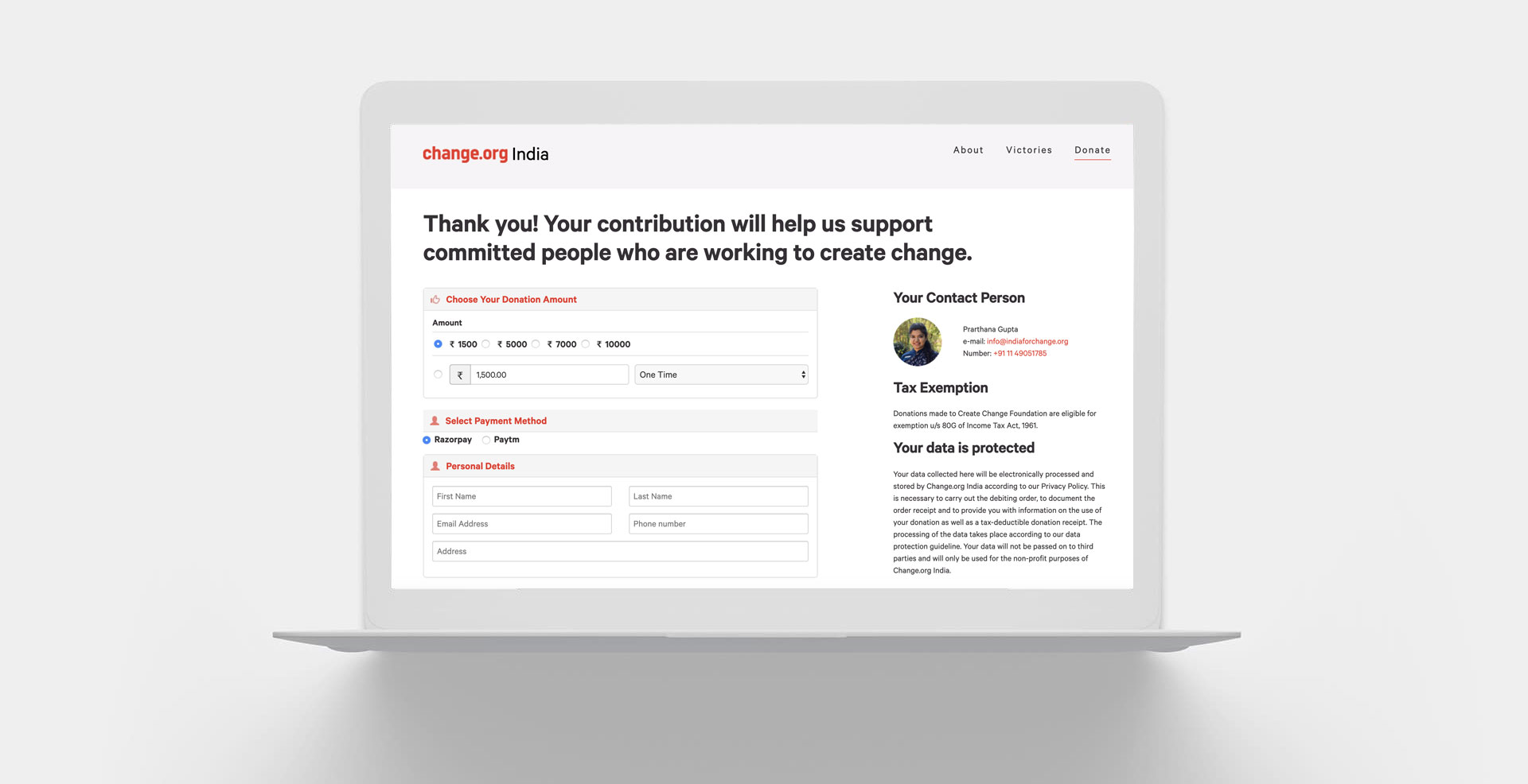 India for Change.org Website design